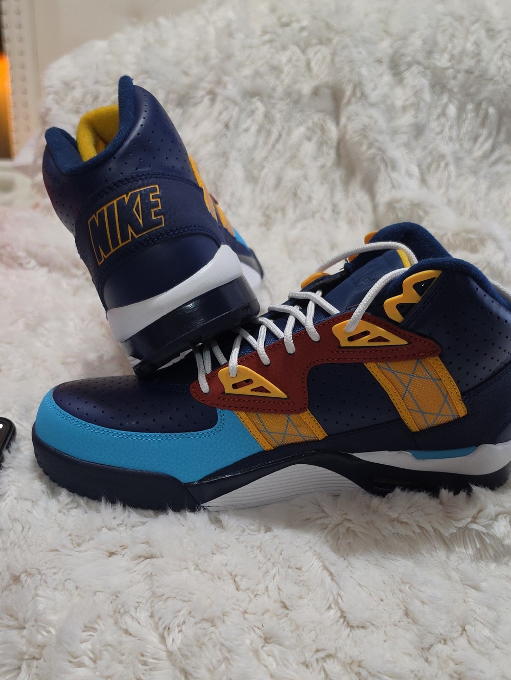 Nike Kids Navy Blue Light Blue Yellow High-Top Sneakers